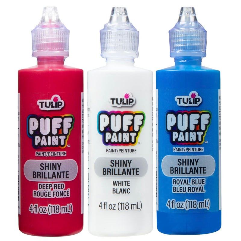 Tulip Puff Fabric Paint, Permanent Craft Paint for Clothes, DIY Projects, Notoxic, 4 fl oz 3-Pack, Patriotic USA Variety Pack - Red, White, Blue - Image 1